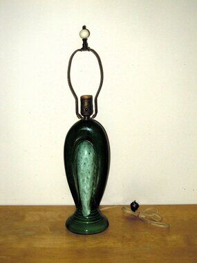 Vintage Green Ceramic  MCM Table Lamp Rocket Ship Teardrop Drip Glaze
